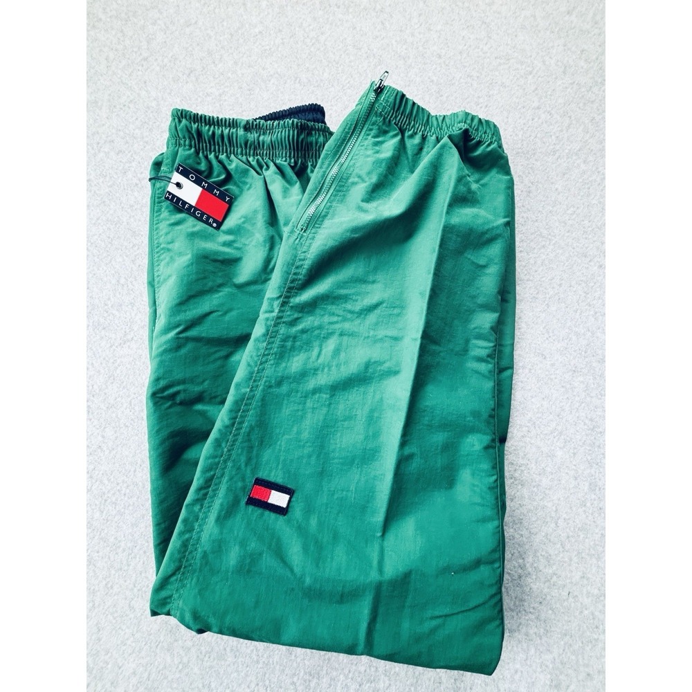 Vintage‎ Tommy Hilfiger Track Pants Green Baggy Windbreaker Logo Mens M NWT 90s